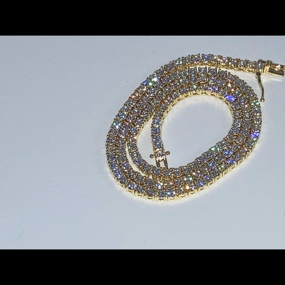 18k Yellow Gold Plated Moissanite Tennis Chain Necklace 18-24” 3mm 925 Silver - Picture 6 of 7